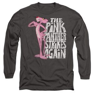Pink Panther Unisex Adult Strikes Again Long-Sleeved T-Shirt / Charcoal